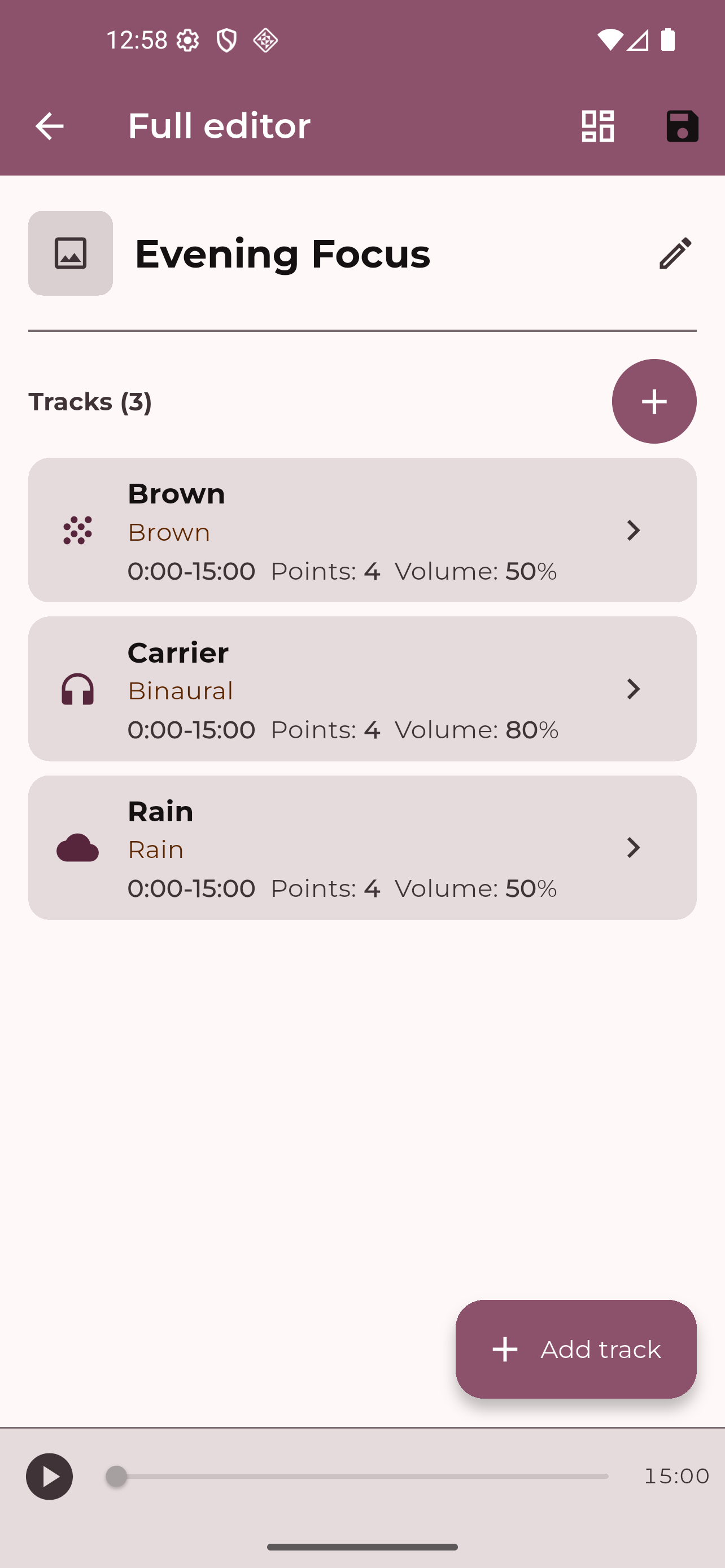 Full editor with volume envelopes and track controls