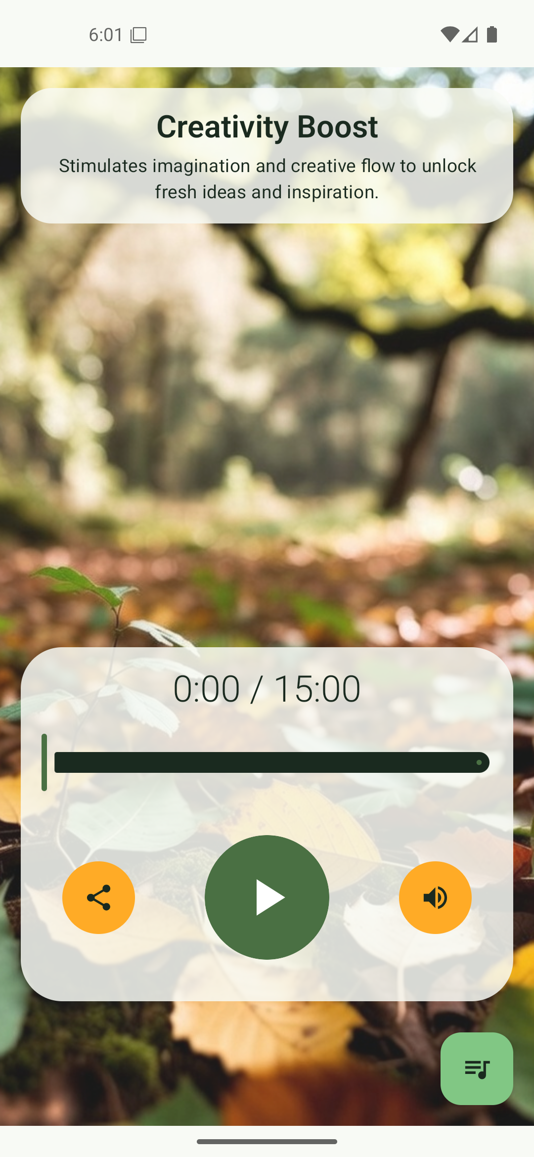 Main player screen for playing binaural beats sessions