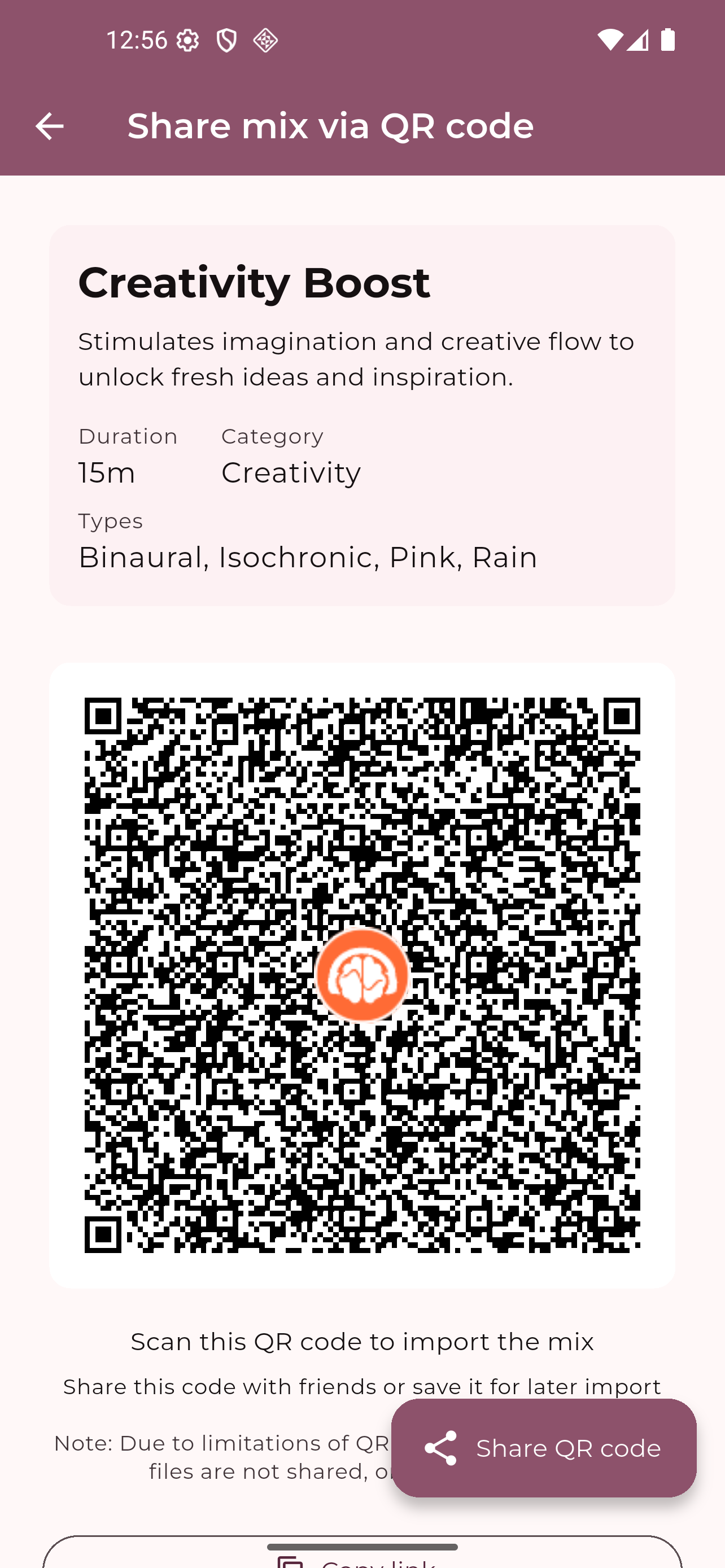 Share screen with branded QR code for mix sharing
