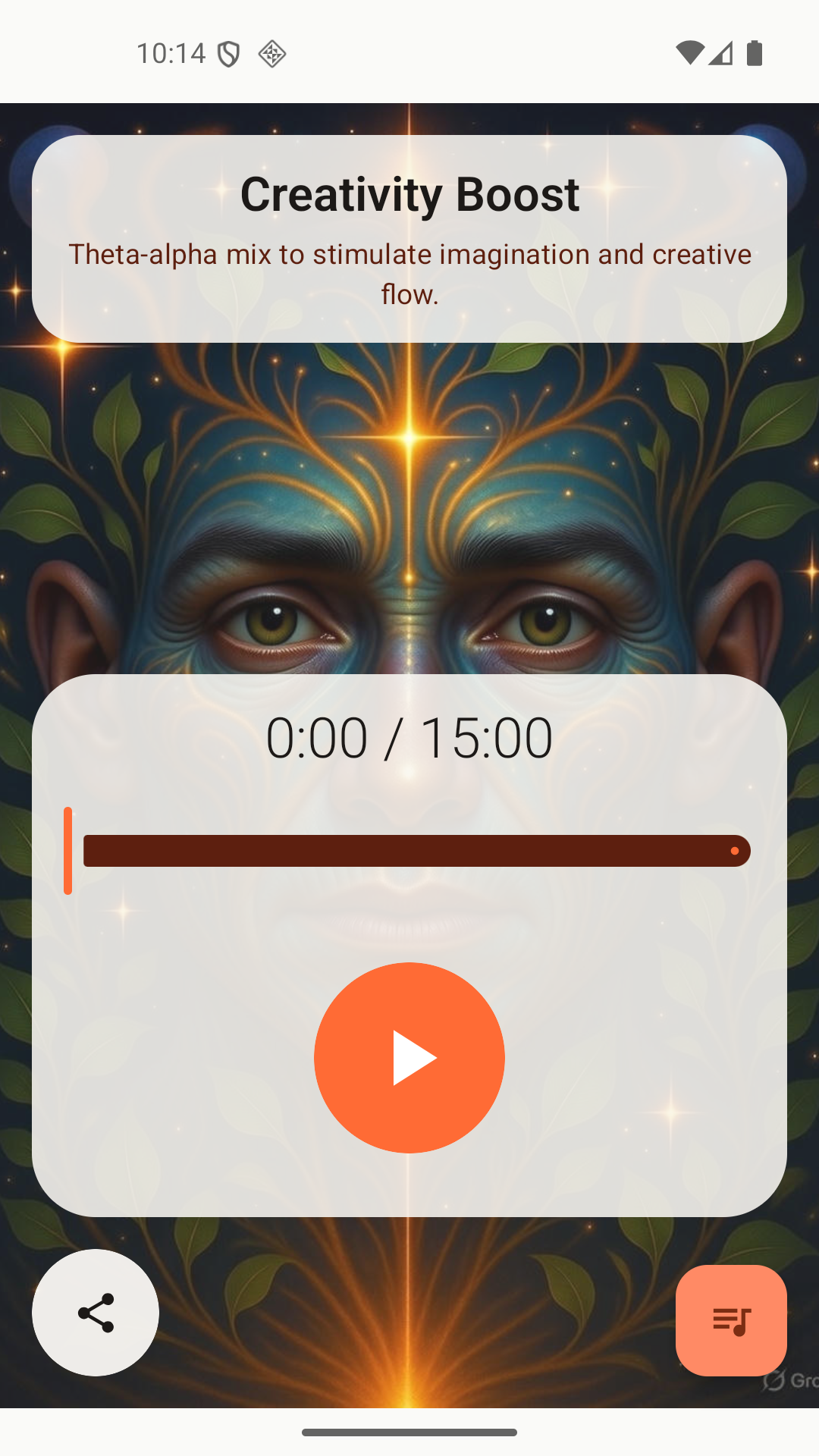 Main player screen for playing binaural beats sessions