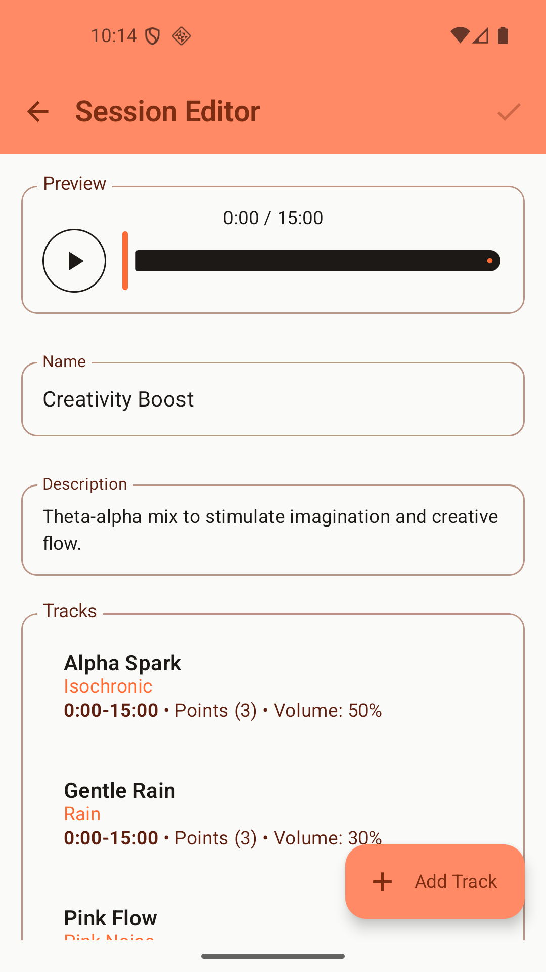 Session Editor for creating and editing binaural beats sessions