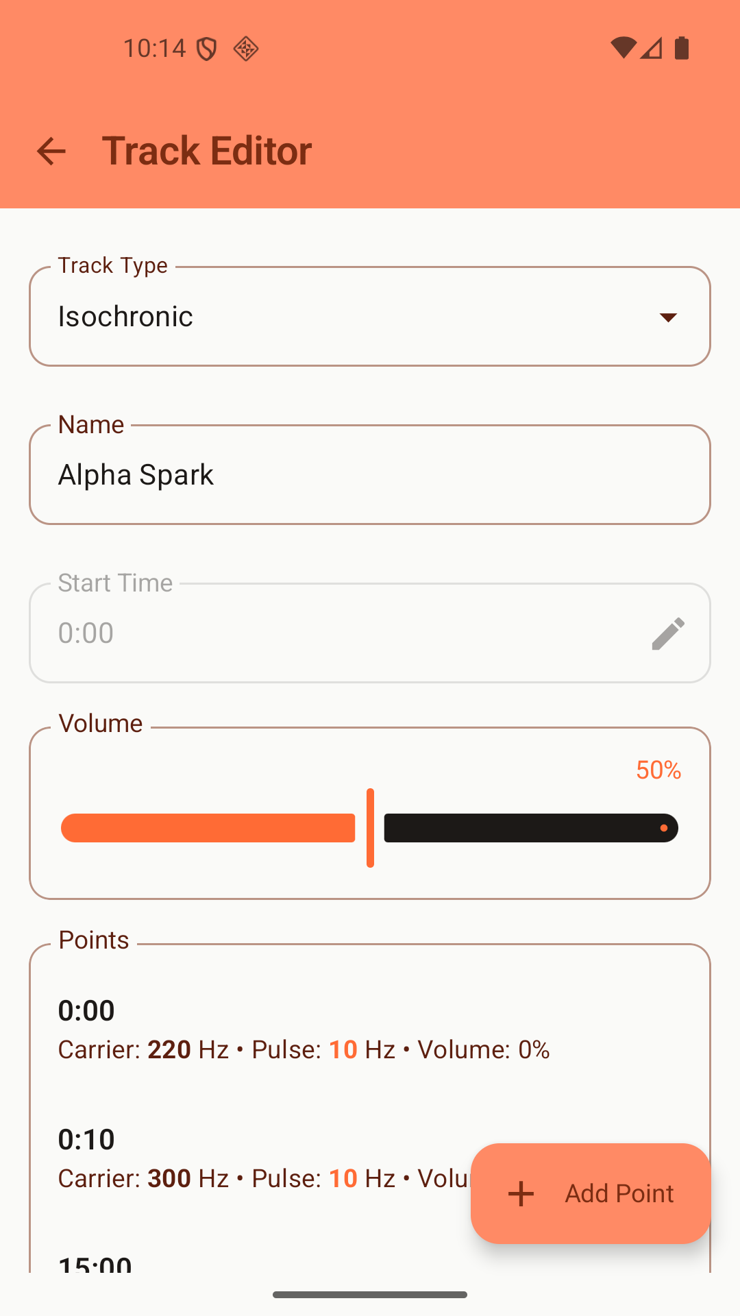 Track Editor for configuring individual audio tracks